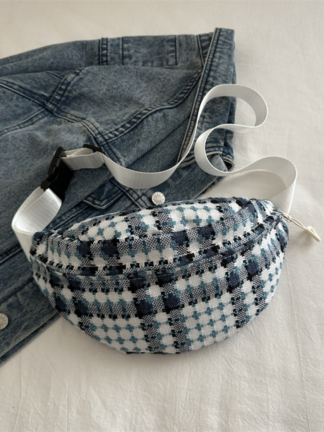 Plaid Wide Strap Crossbody Bag - Celeste    
