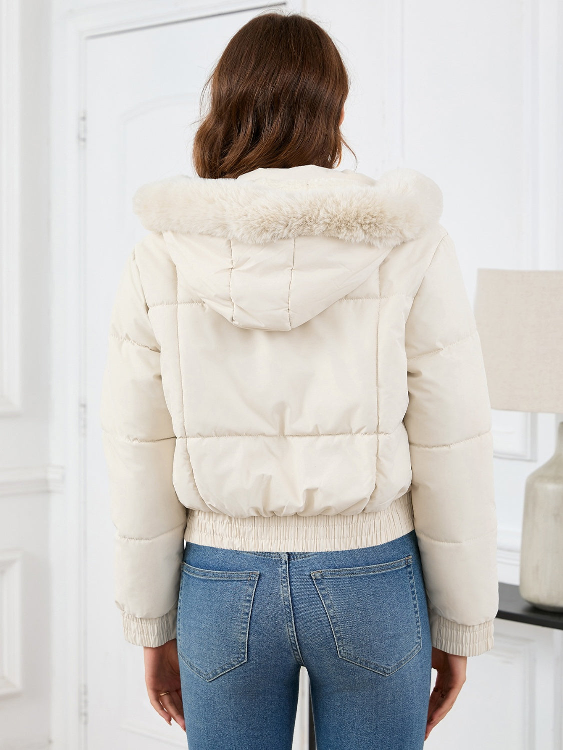 Pocketed Long Sleeve Cropped Hooded Winter Coat - Celeste    