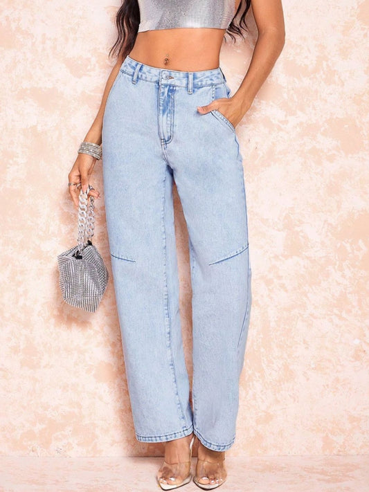 Straight Leg Jeans with Pockets - Celeste    