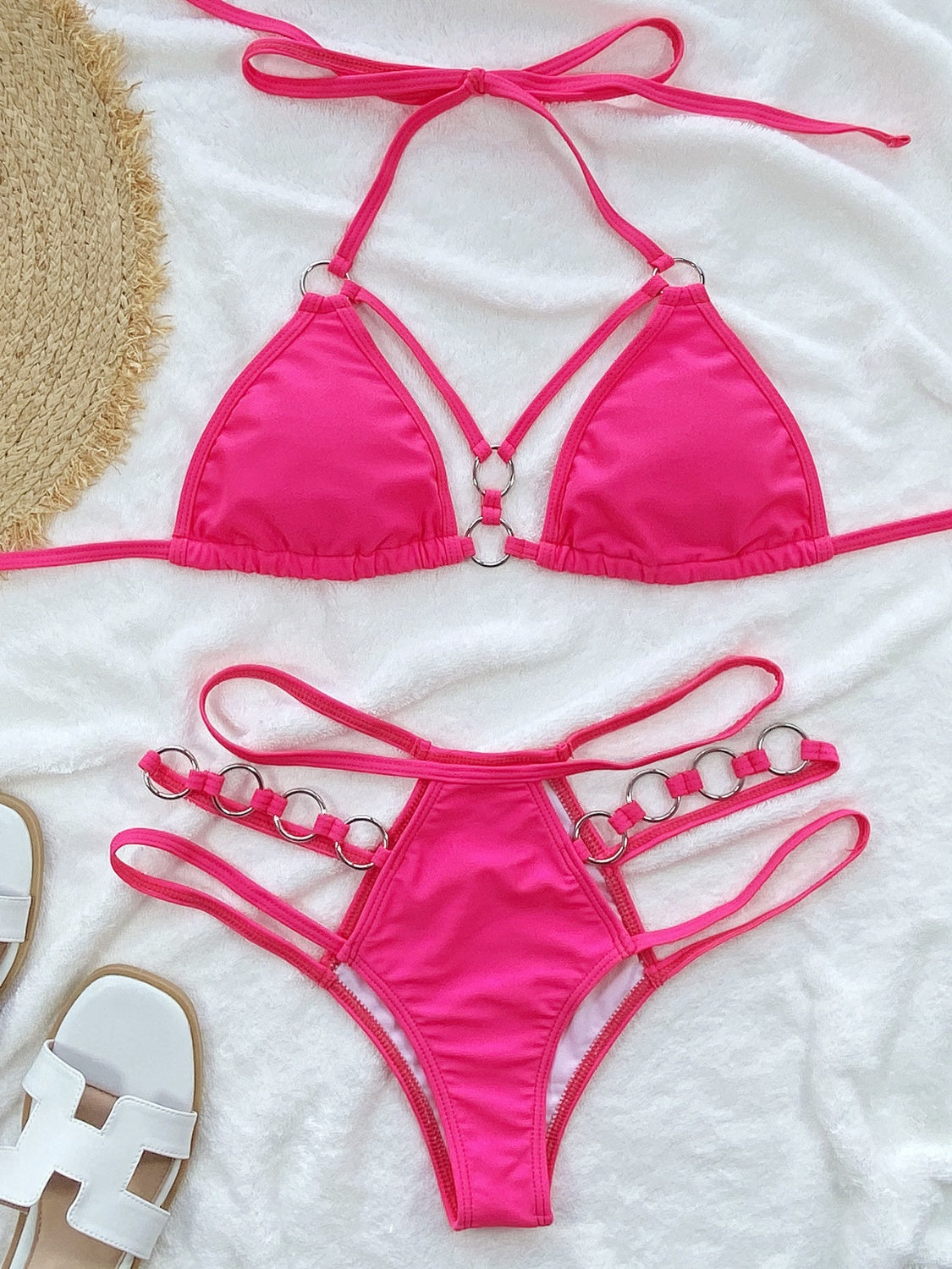 Cutout Halter Neck Two-Piece Bikini Set - Celeste    