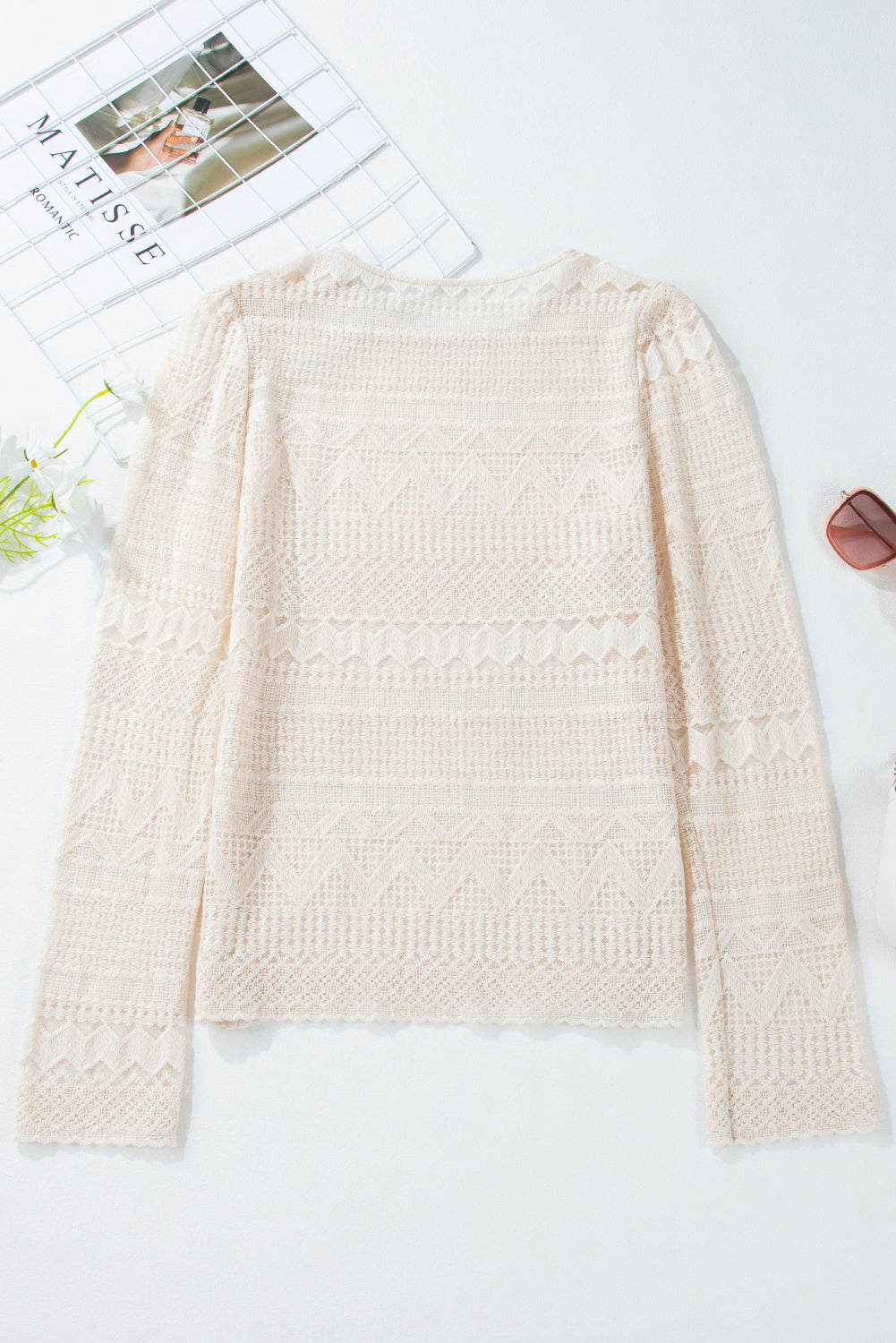 White Geometric Lace Blouse - Celeste  Tops/Blouses & Shirts  