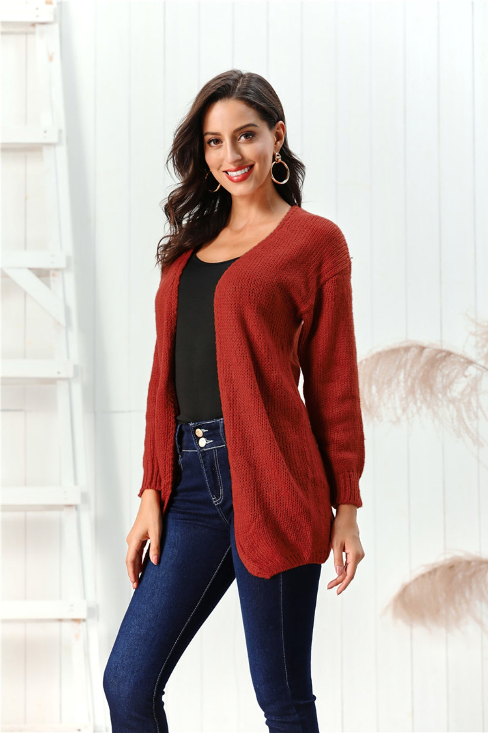 Open Front Long Sleeve Cardigan - Celeste    