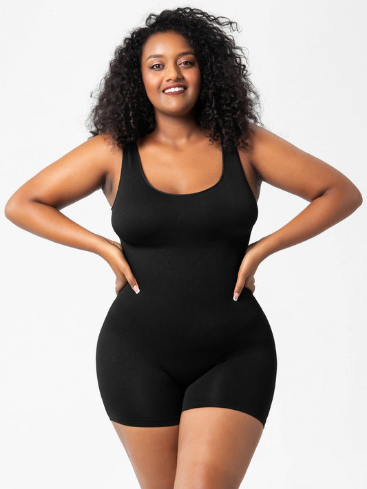 Scoop Neck Wide Strap Shaping Romper - Celeste    
