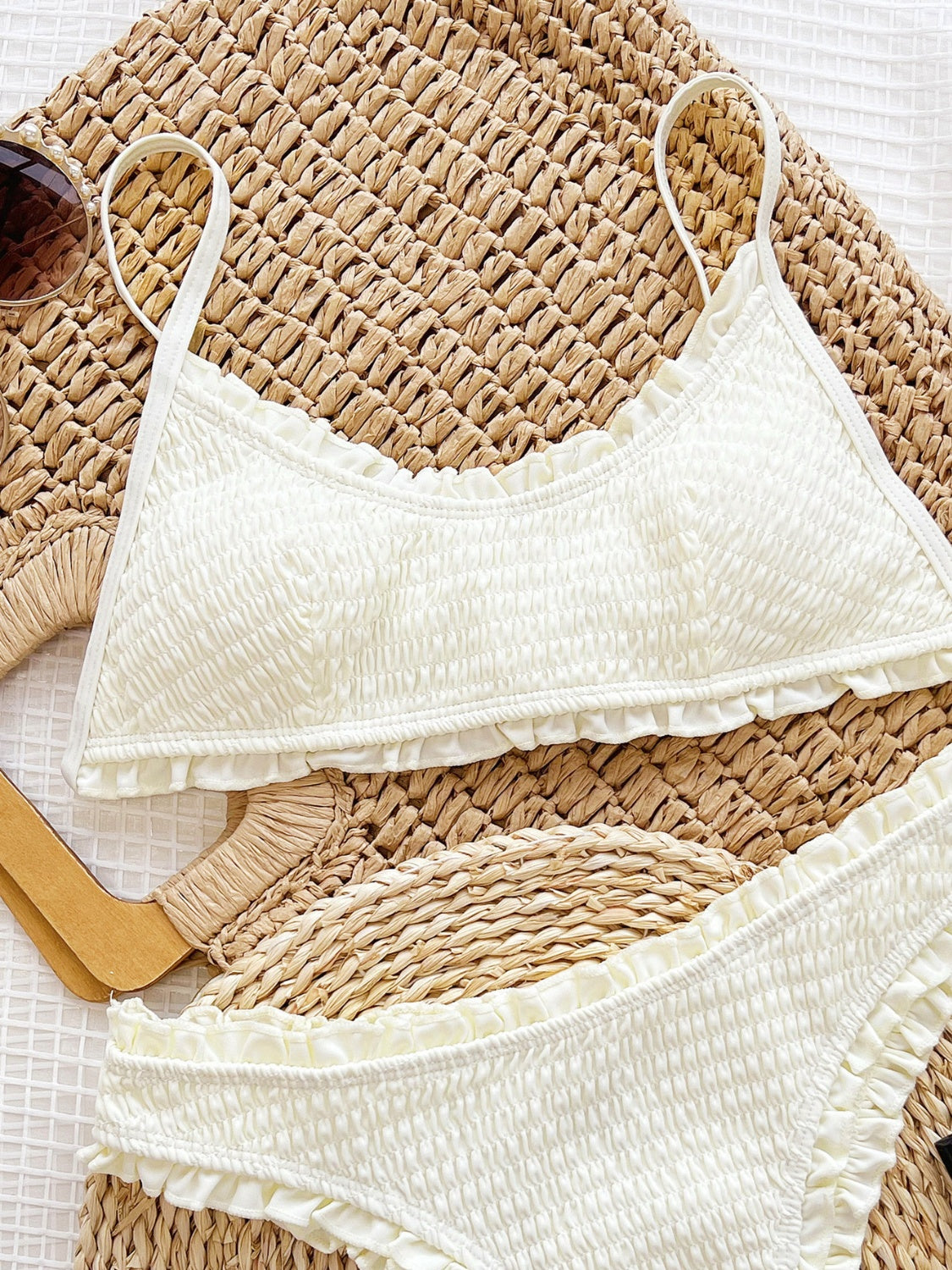 Frill Textured Spaghetti Strap Two-Piece Swim Set - Celeste    