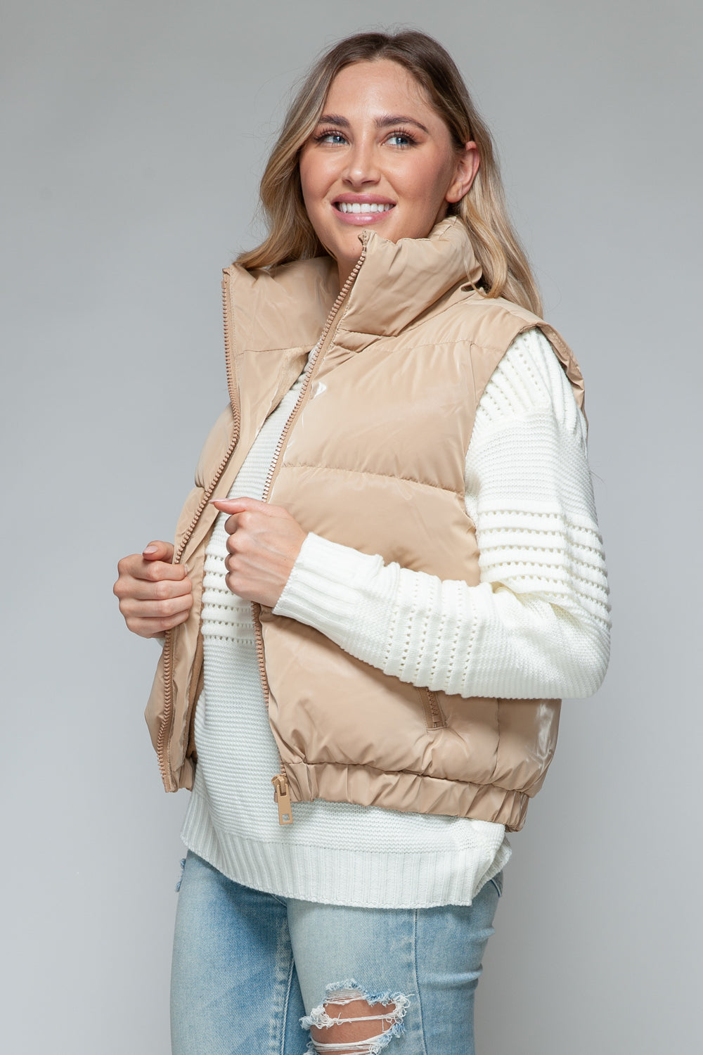 Snobbish Fine Fur Lining Quilted Vest - Celeste    