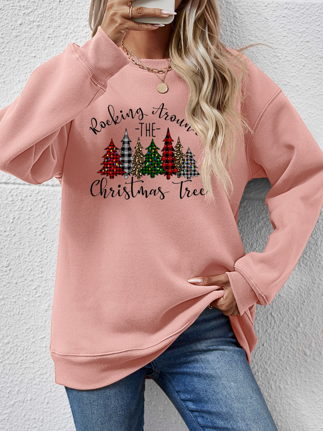 Sudadera con cuello redondo y gráfico de árbol de Navidad