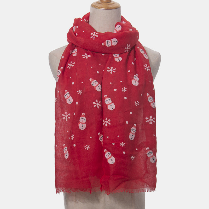 Fringe Snowman Polyester Scarf - Celeste    