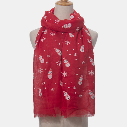 Fringe Snowman Polyester Scarf - Celeste    