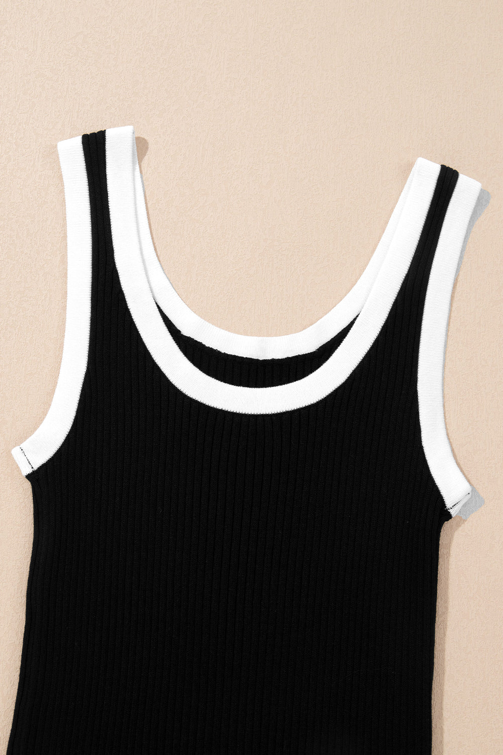 Black Colorblock Edge Ribbed Knit U Neck Tank Top - Celeste  Tops/Tank Tops  