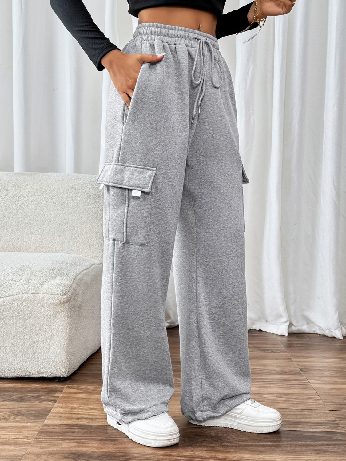 Perfee Drawstring Elastic Waist Joggers with Pockets - Celeste    