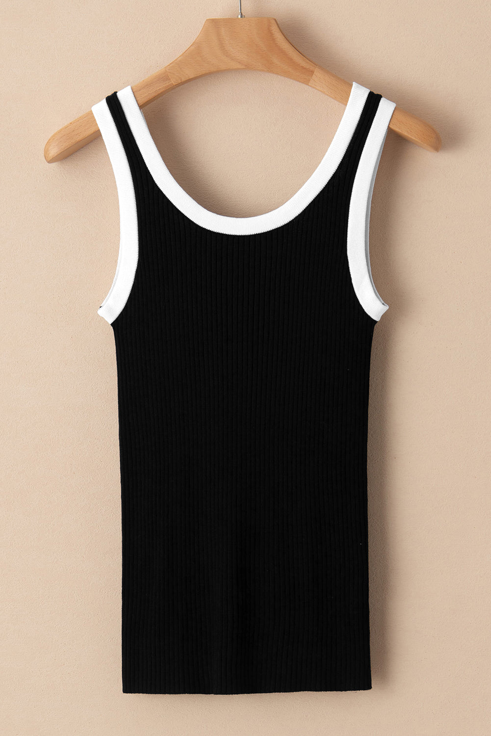 Black Colorblock Edge Ribbed Knit U Neck Tank Top - Celeste  Tops/Tank Tops  