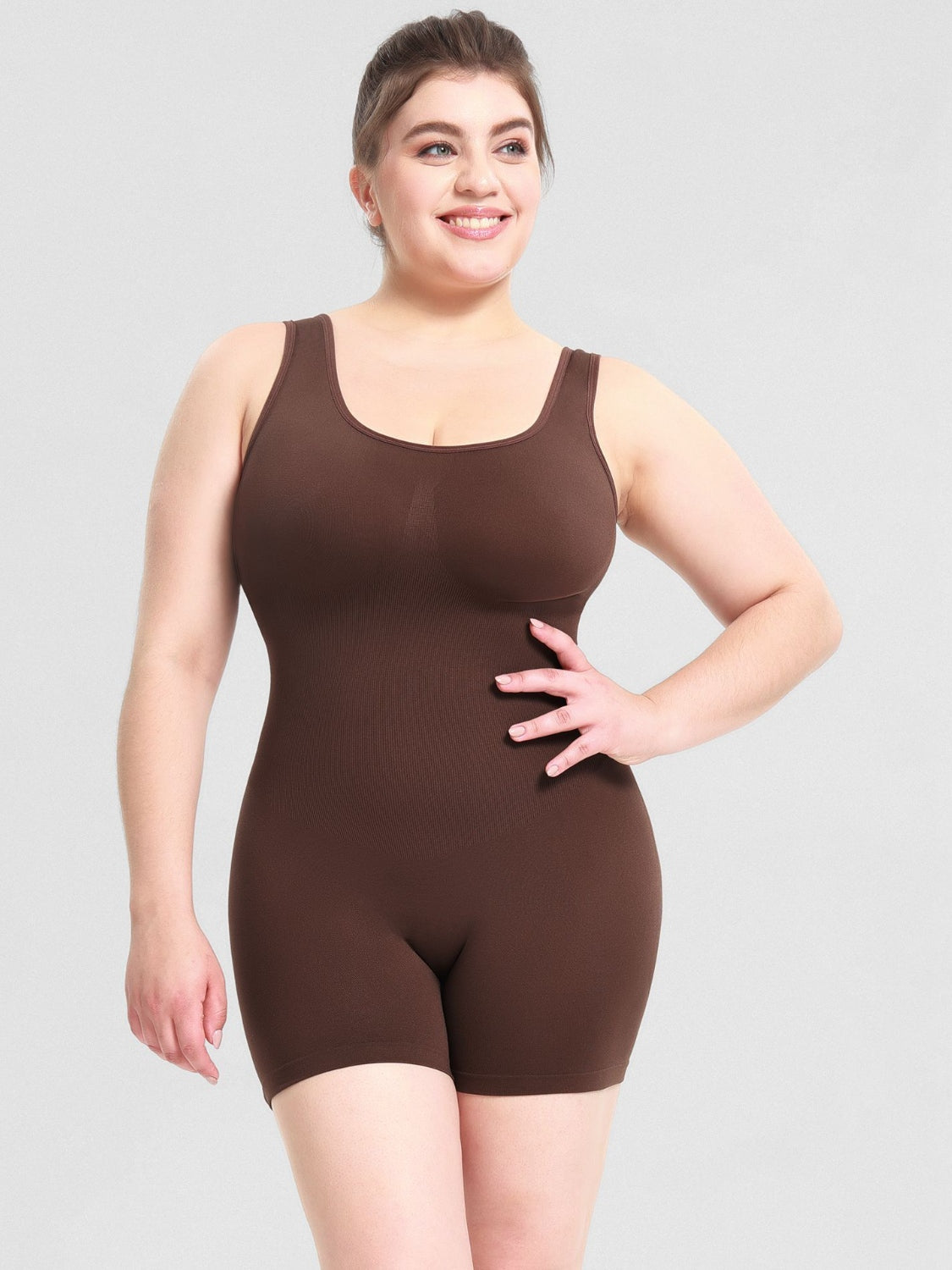 Scoop Neck Wide Strap Shaping Romper - Celeste    