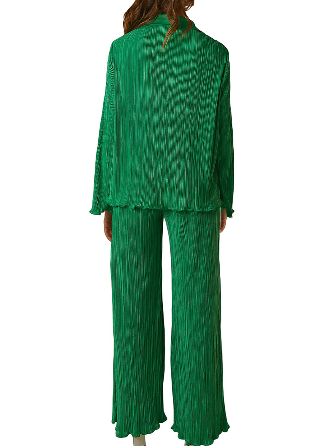 Collared Neck Long Sleeve Top and Pants Lounge Set - Celeste    