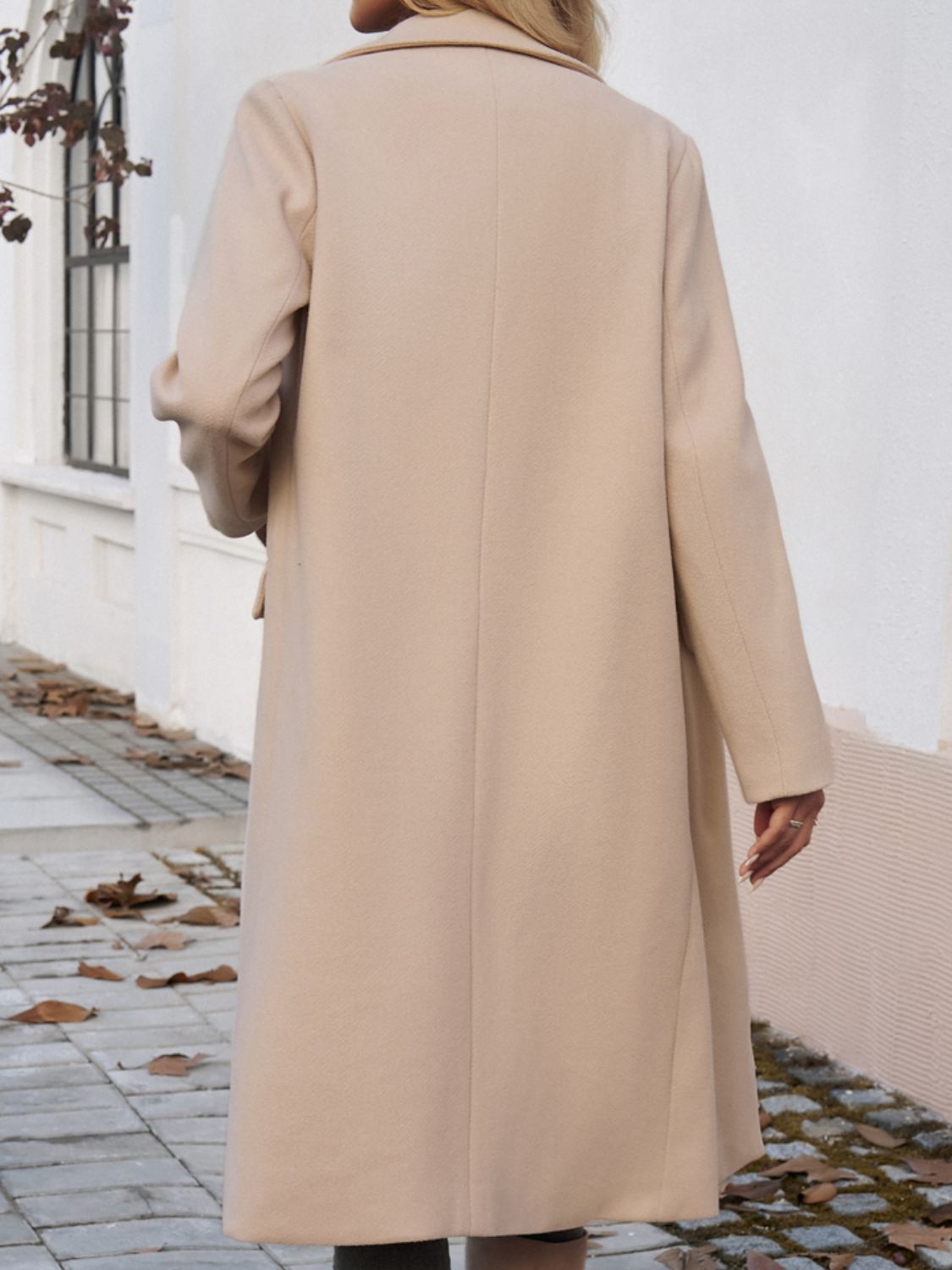 Devine Pocketed Collared Neck Long Sleeve Coat - Celeste    