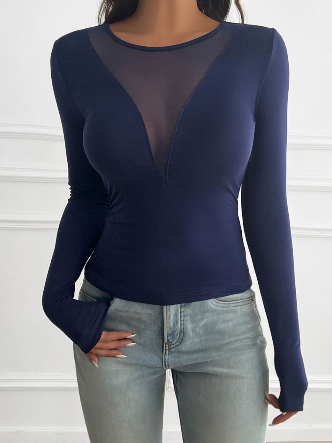 Devine Round Neck Long Sleeve T-Shirt - Celeste    