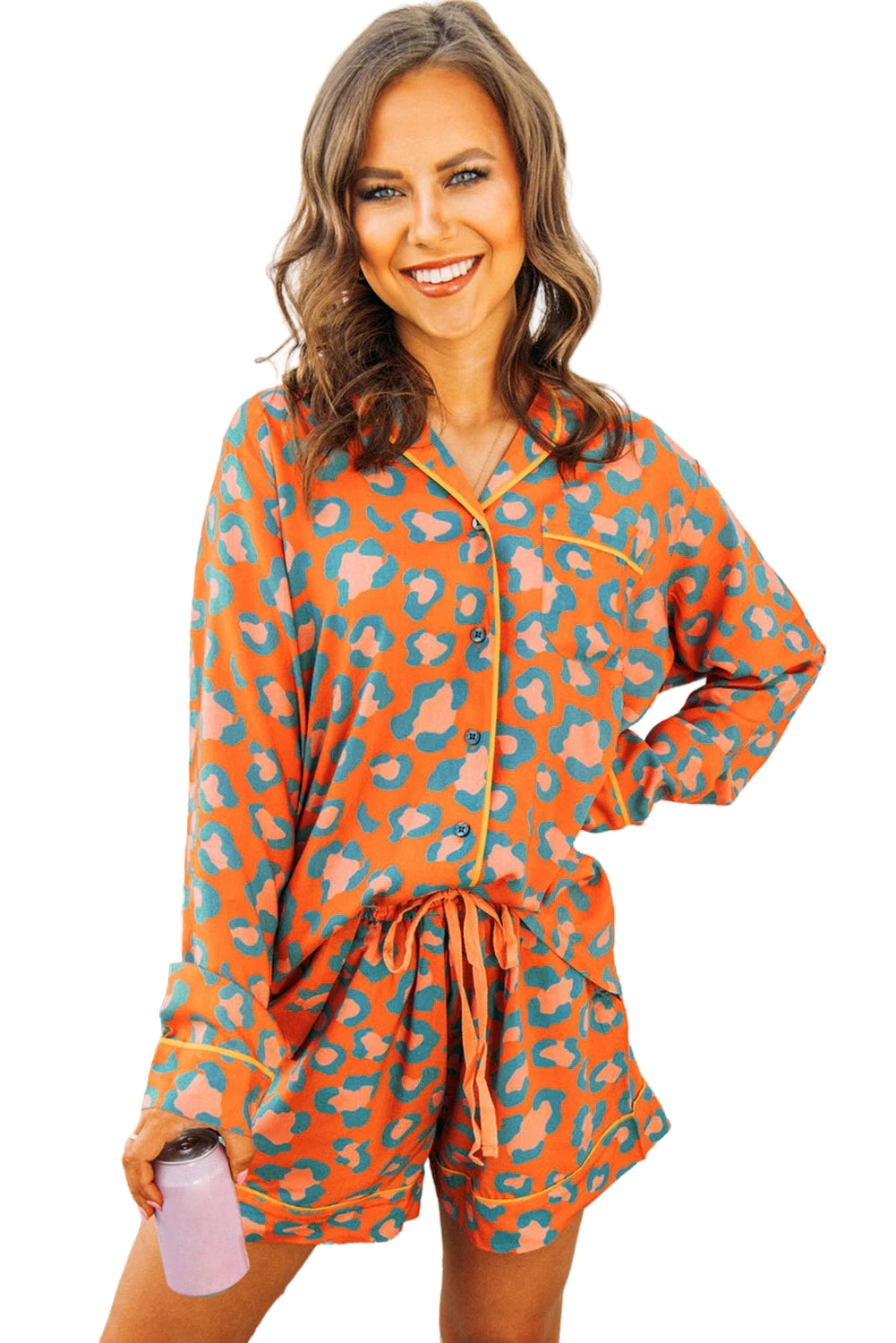 Orange Leopard Print Pajama Set - Celeste  Loungewear & Sleepwear/Sleepwear  
