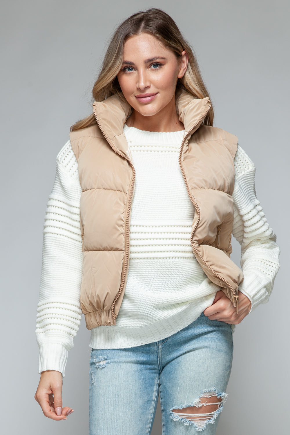 Snobbish Fine Fur Lining Quilted Vest - Celeste    