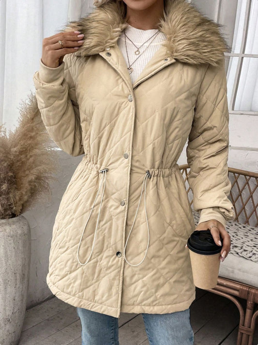 Drawstring Snap Down Long Sleeve Outerwear - Celeste    