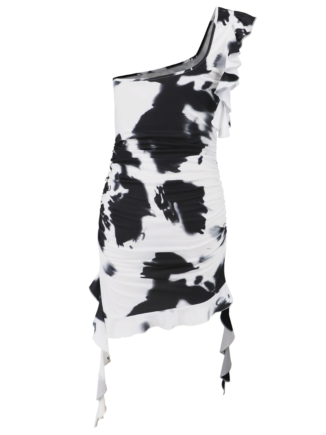 Ruffled Tie-Dye Single Shoulder Mini Dress - Celeste    