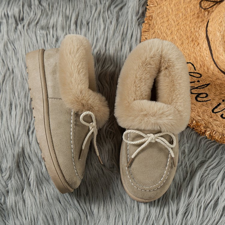 Thermal Fuzzy Tied Round Toe Boots - Celeste    