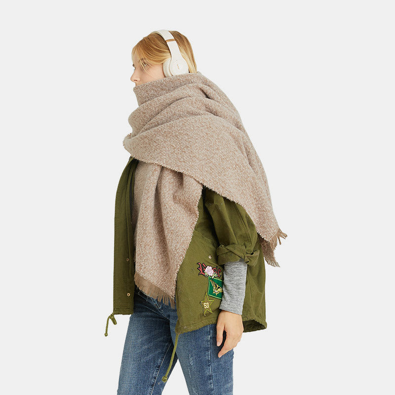 Raw Hem Heathered Polyester Scarf - Celeste    
