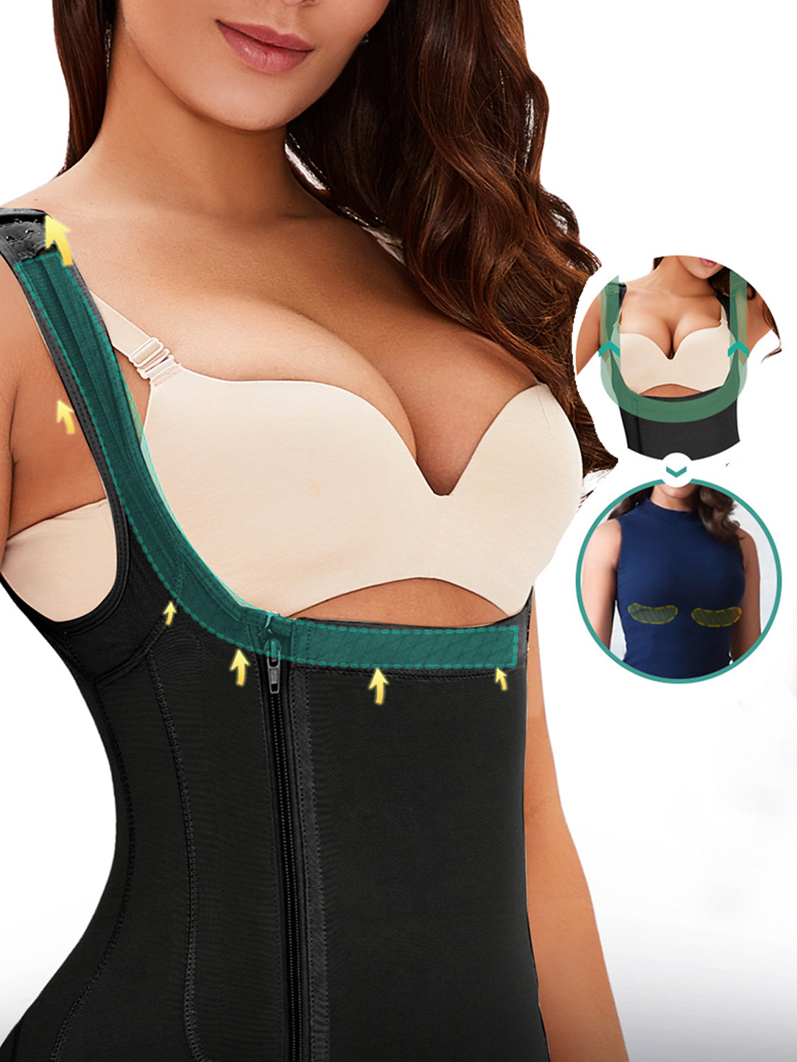 Full Size Side Zip Up Wide Strap Shapewear - Celeste    