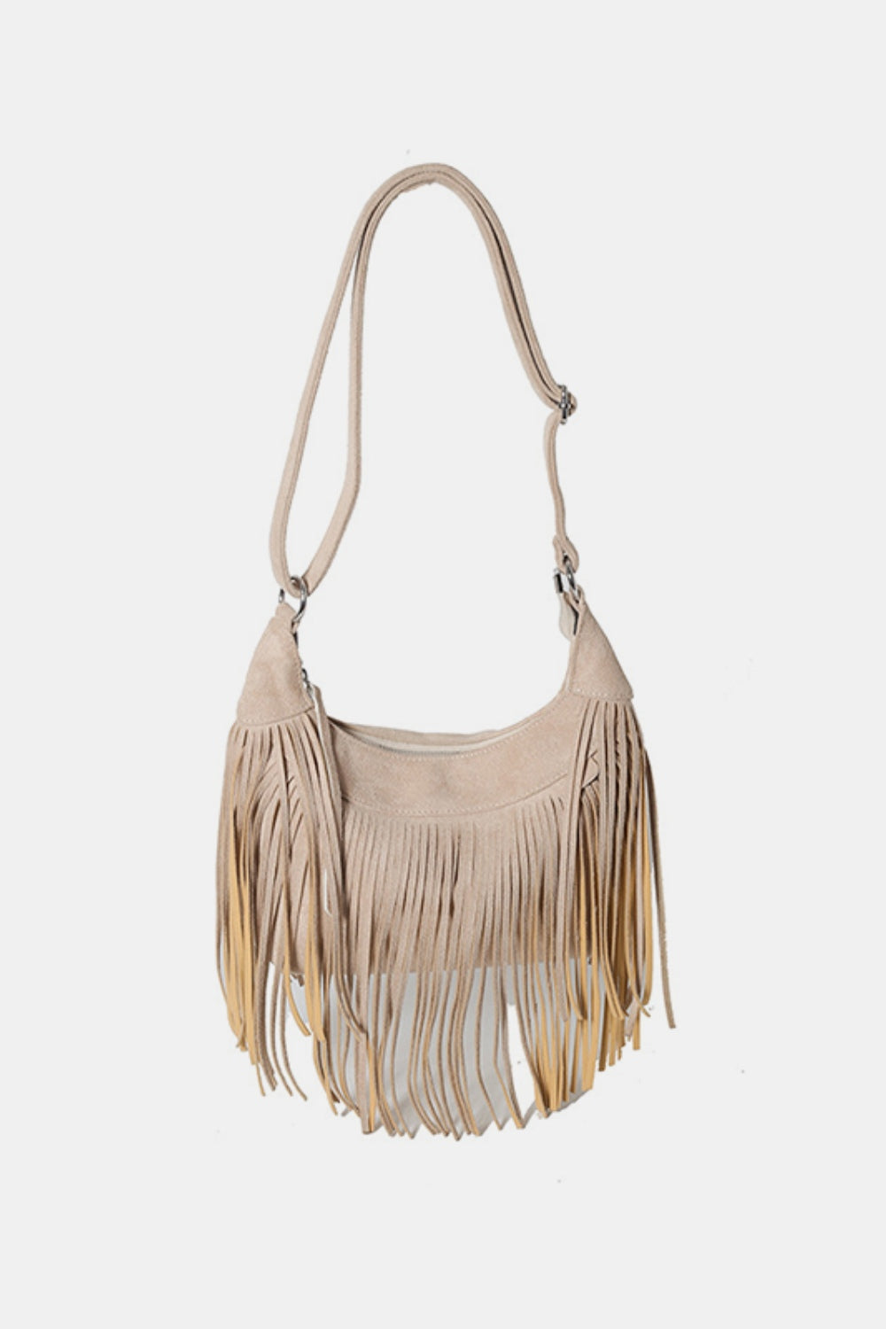Suede Fringe Adjustable Strap Shoulder Bag - Celeste    