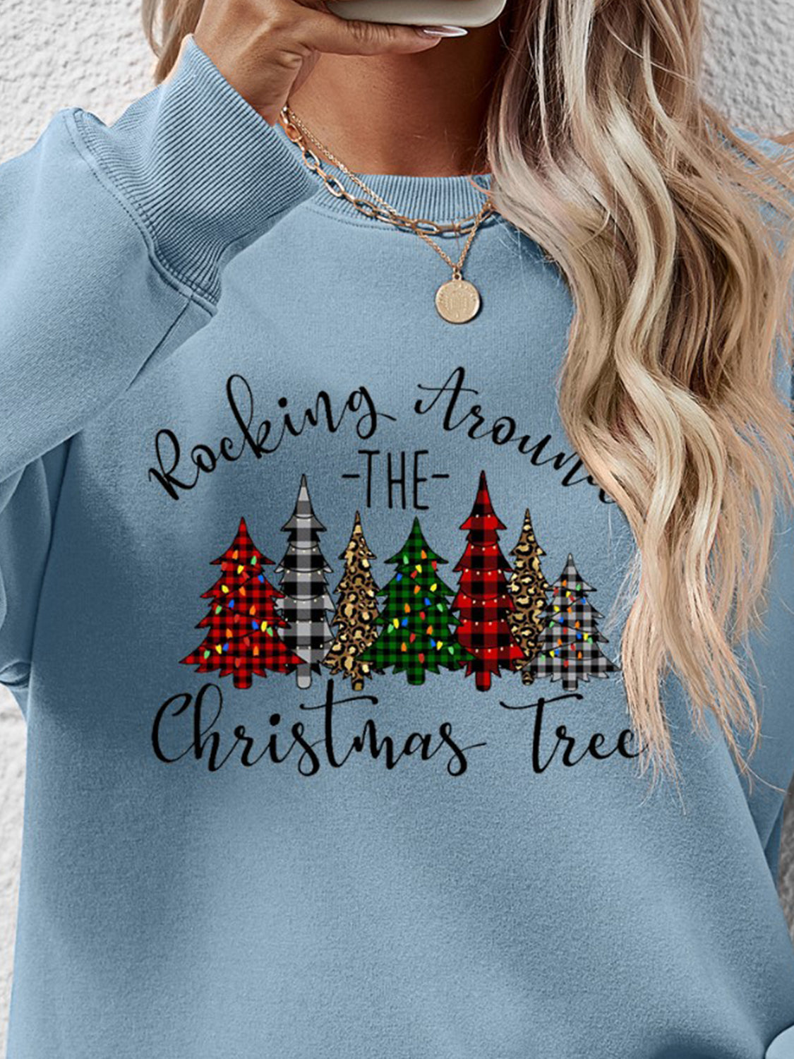 Sudadera con cuello redondo y gráfico de árbol de Navidad