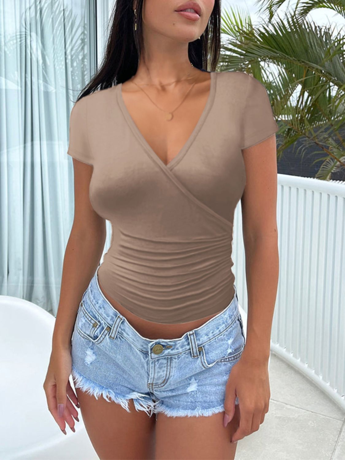 Devine Surplice Short Sleeve T-Shirt - Celeste    