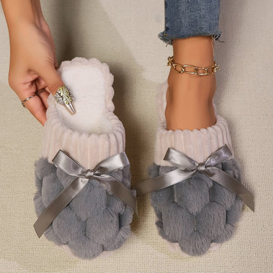 Bow Trim Contrast Slippers - Celeste    