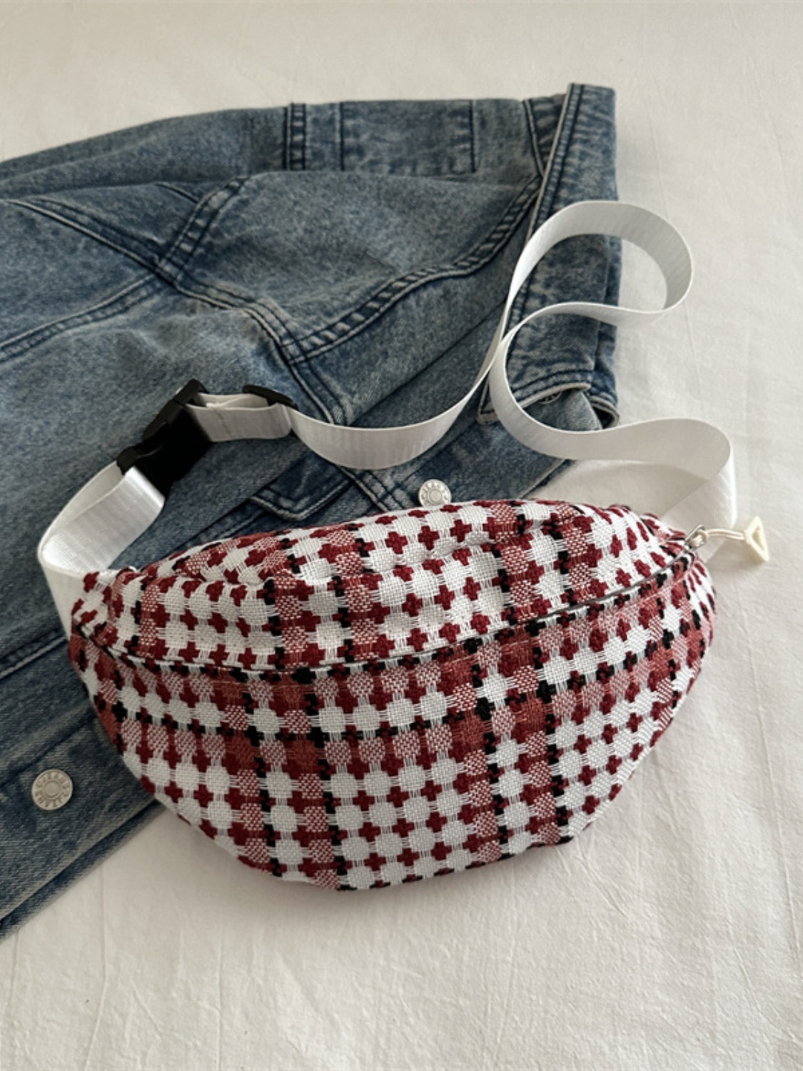 Plaid Wide Strap Crossbody Bag - Celeste    