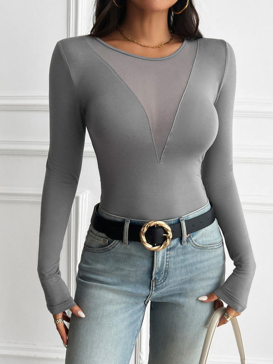 Devine Round Neck Long Sleeve T-Shirt - Celeste    