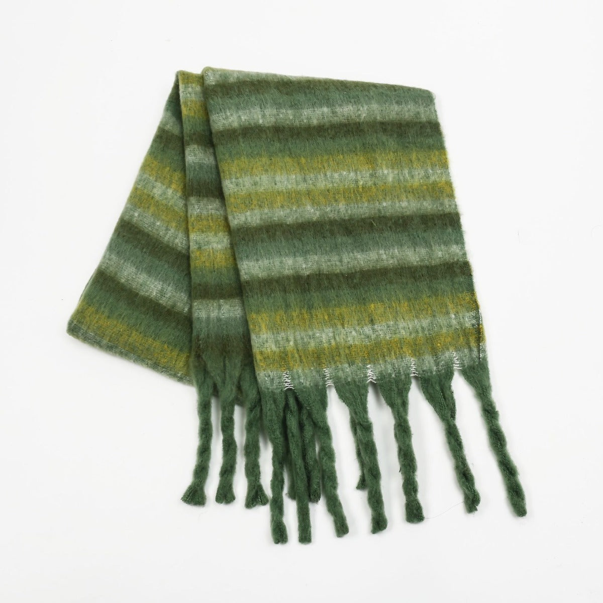 Fringe Contrast Striped Polyester Scarf - Celeste    