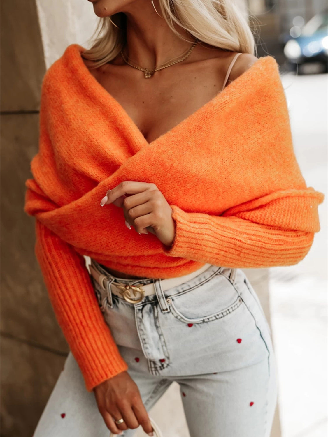 Long Sleeve Cropped Knit Top - Celeste    