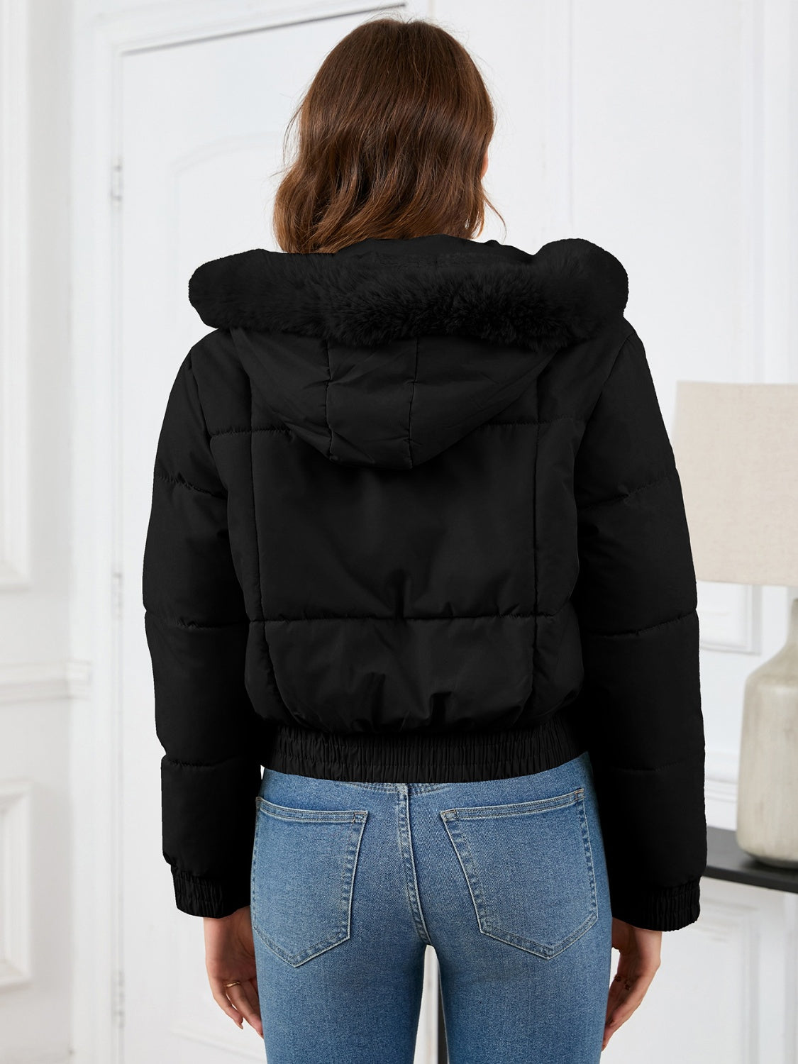 Pocketed Long Sleeve Cropped Hooded Winter Coat - Celeste    
