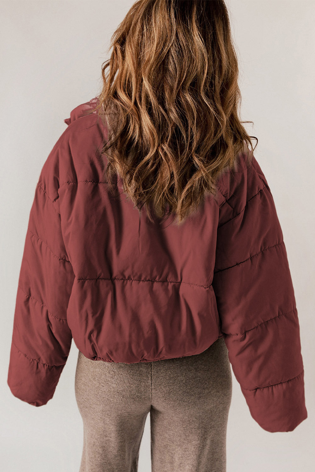 Zip Up Collared Neck Long Sleeve Winter Coat - Celeste    