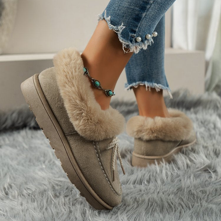 Thermal Fuzzy Tied Round Toe Boots - Celeste    