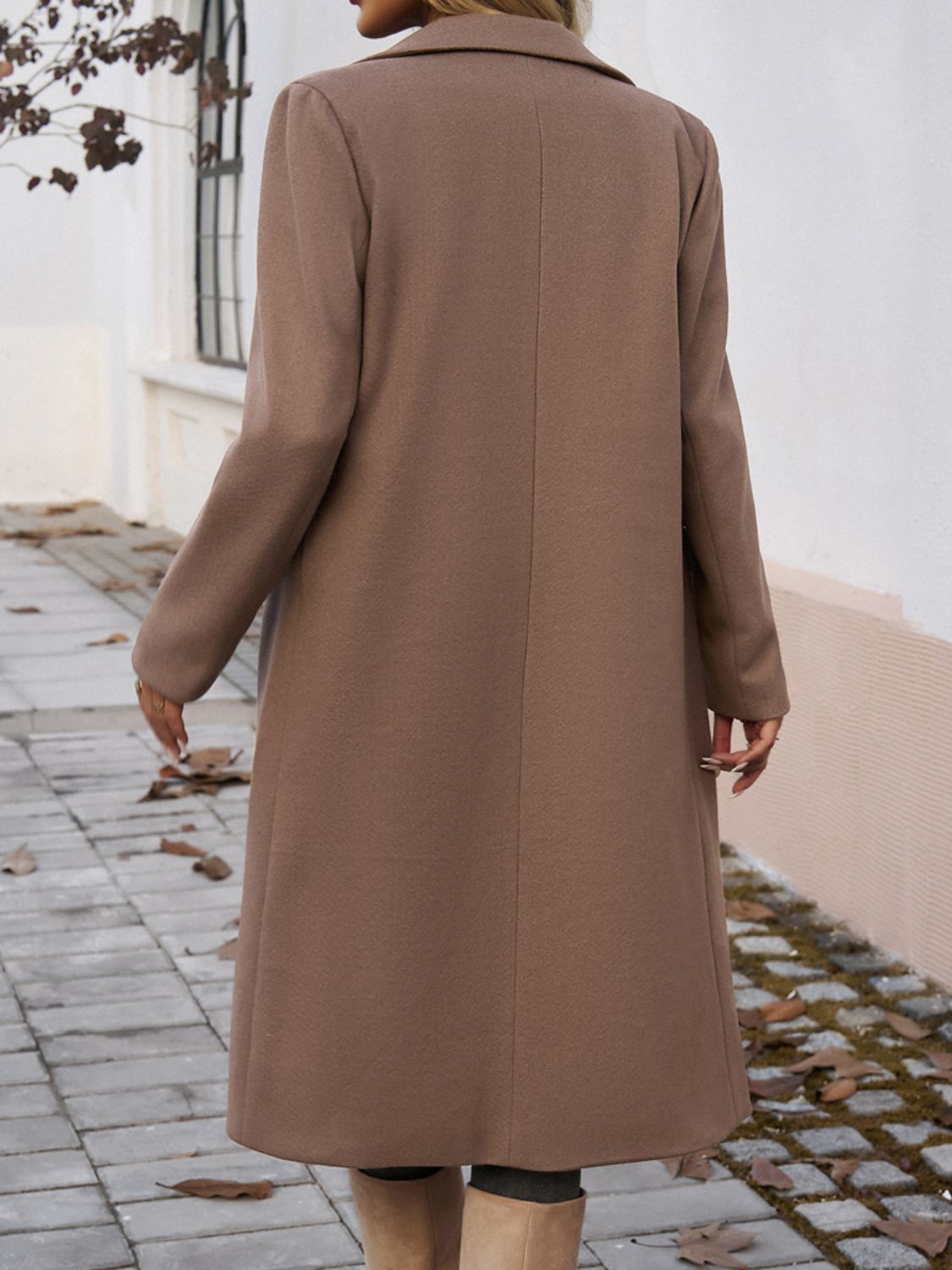 Devine Pocketed Collared Neck Long Sleeve Coat - Celeste    