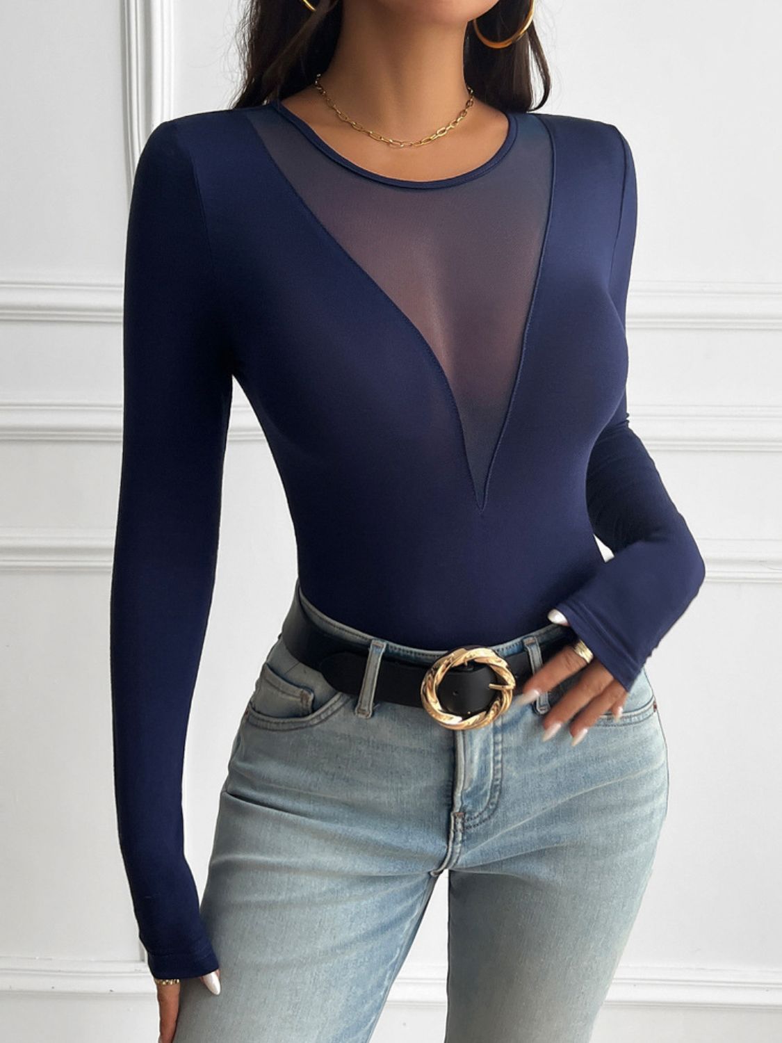 Devine Round Neck Long Sleeve T-Shirt - Celeste    