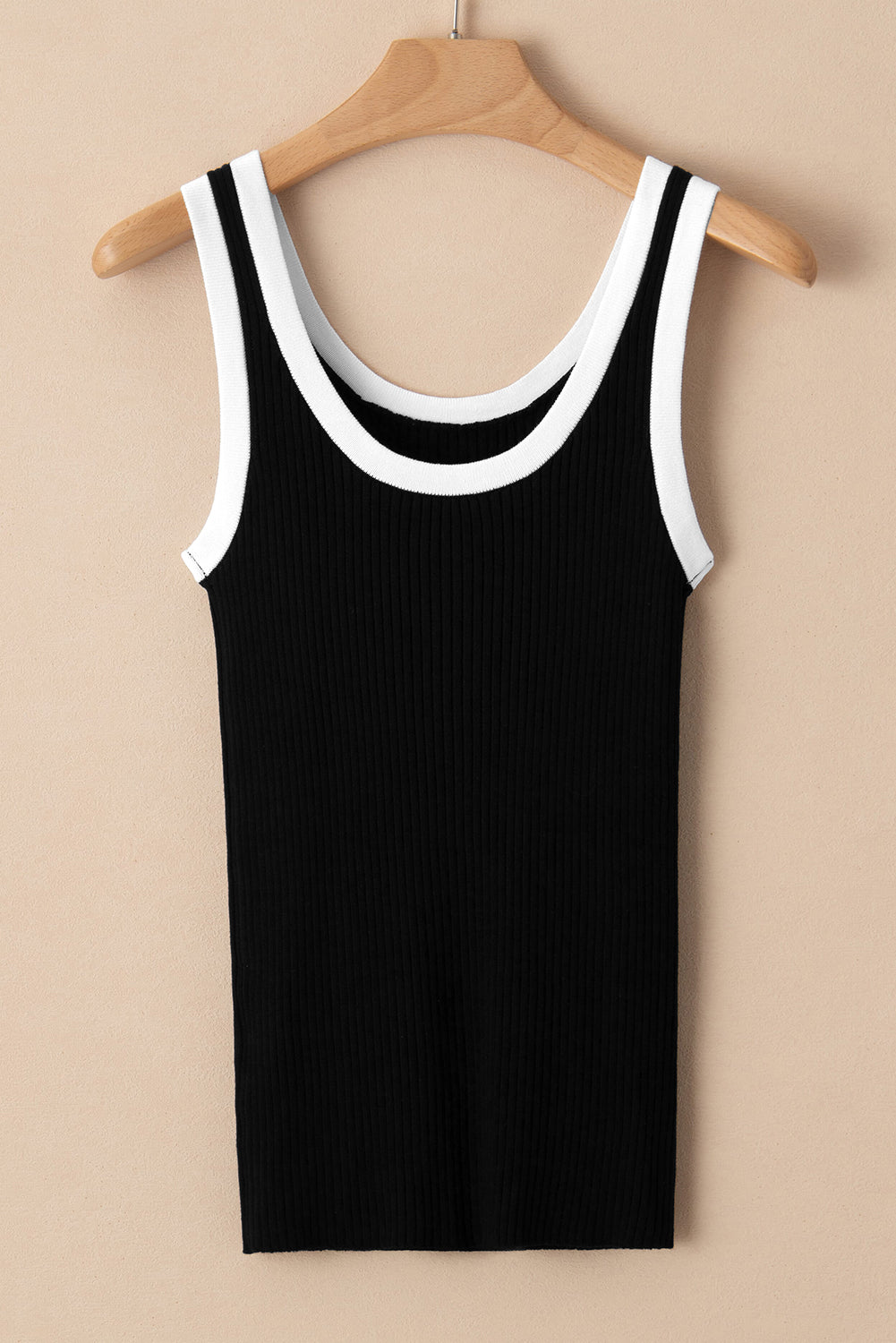 Black Colorblock Edge Ribbed Knit U Neck Tank Top - Celeste  Tops/Tank Tops  