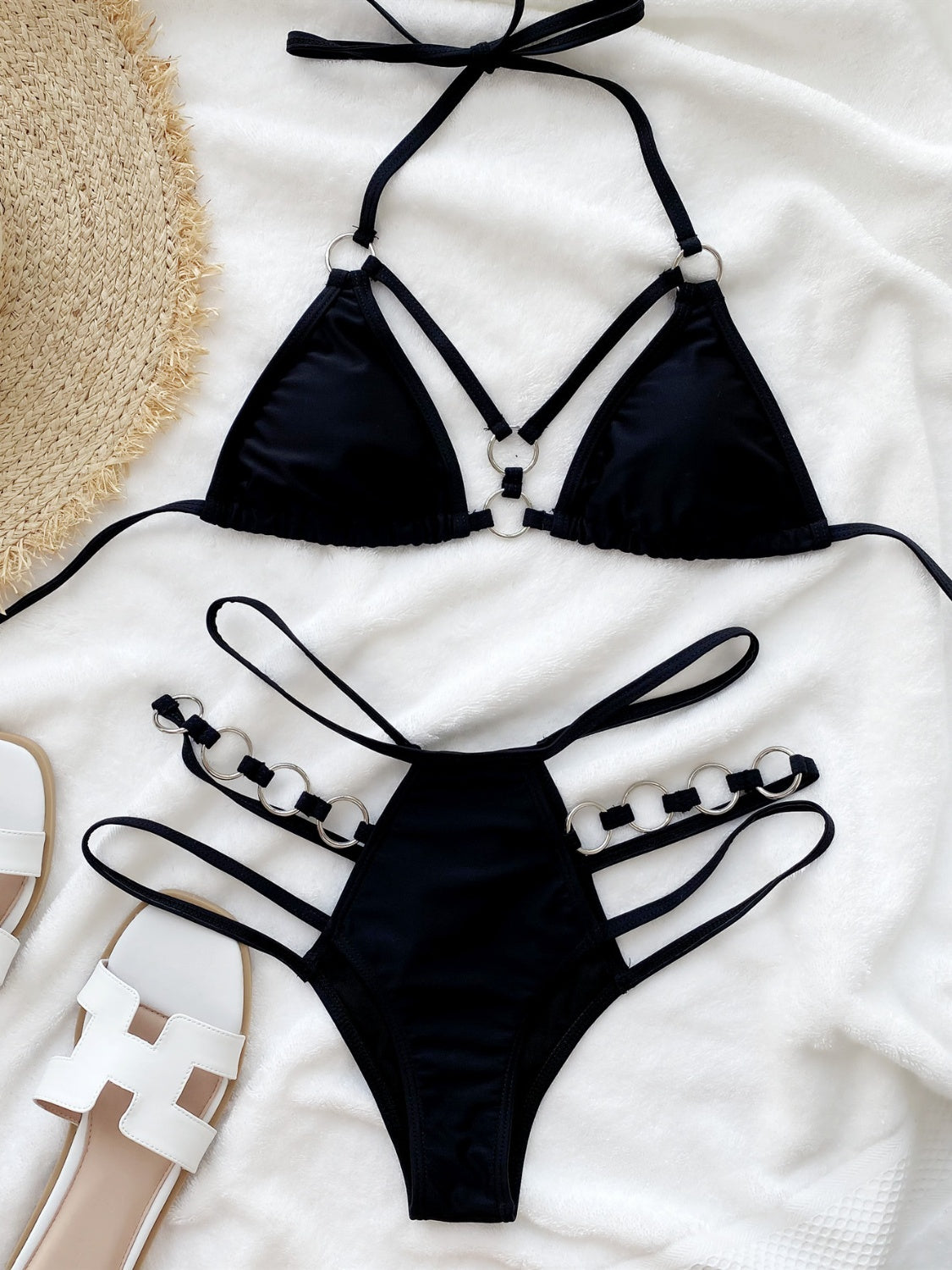 Cutout Halter Neck Two-Piece Bikini Set - Celeste    