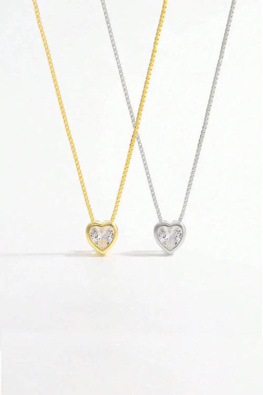 925 Sterling Silver Inlaid Zircon Heart Pendant Necklace - Celeste    
