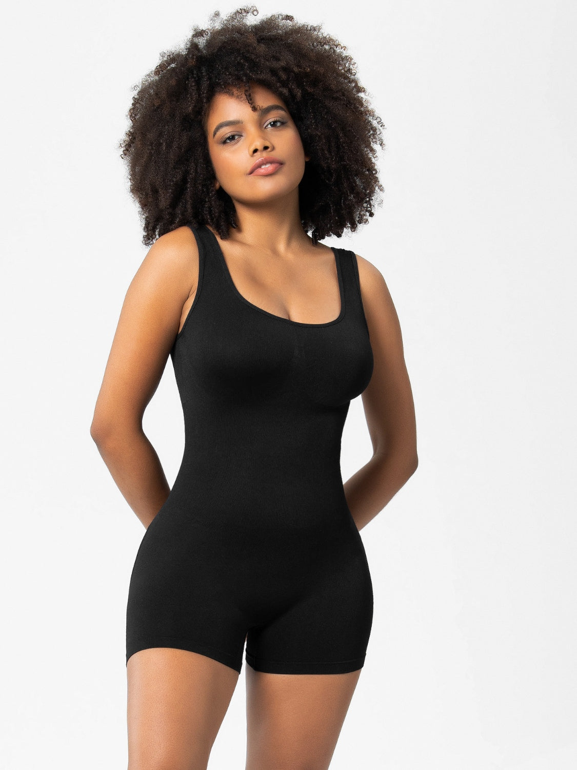 Scoop Neck Wide Strap Shaping Romper - Celeste    