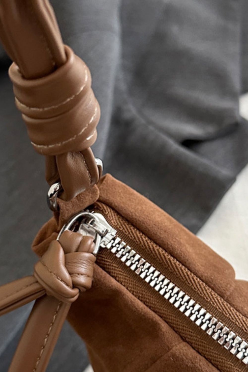 Suede Croissant Shape Shoulder Bag - Celeste    
