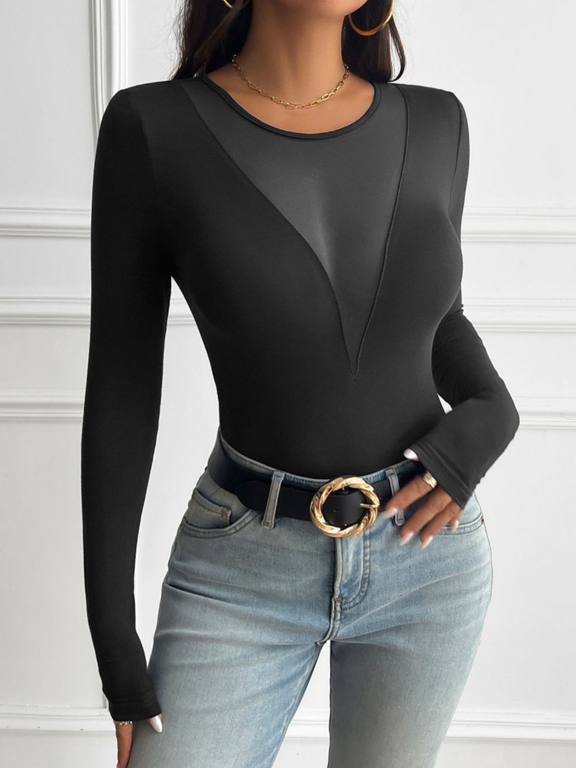 Devine Round Neck Long Sleeve T-Shirt - Celeste    