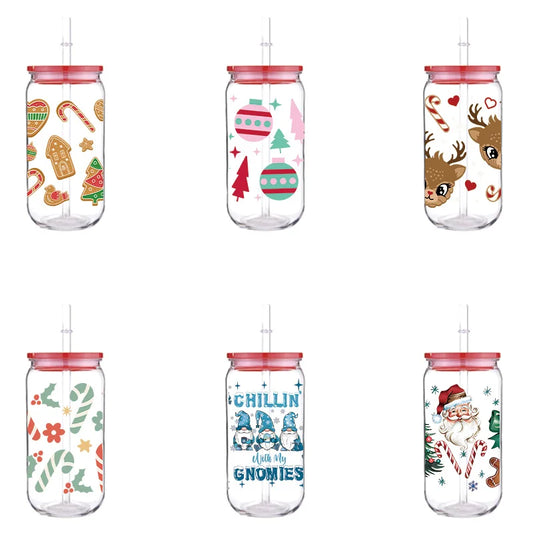 Christmas 16oz Printed Glass Cup - 6 Piece Set