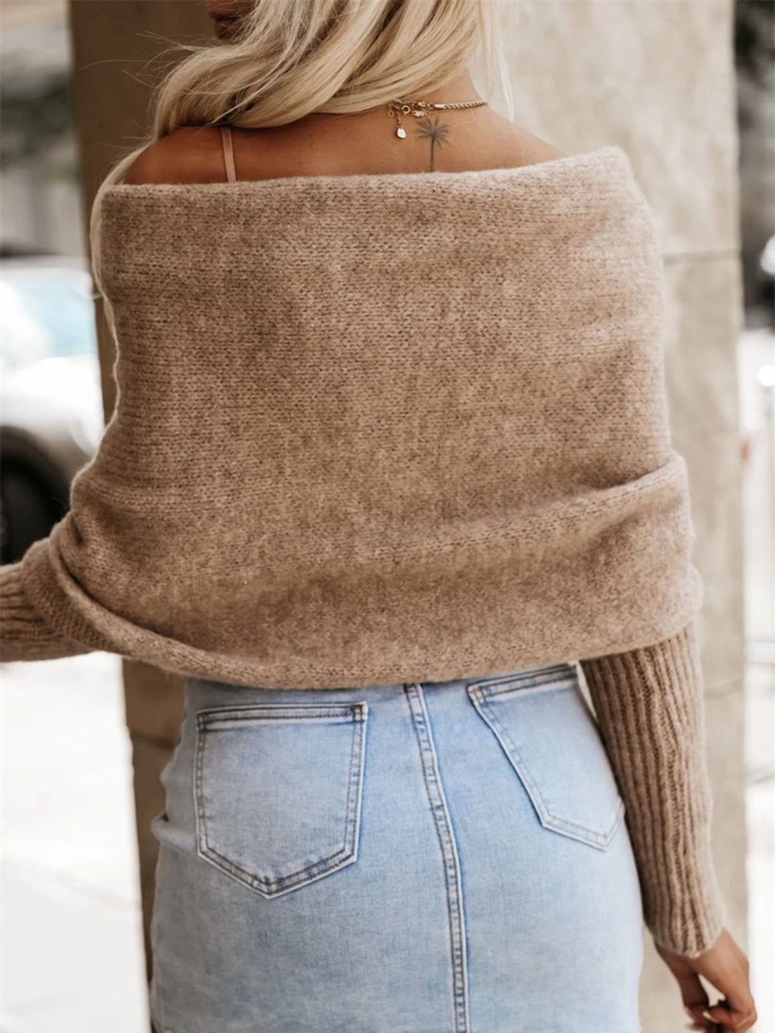 Long Sleeve Cropped Knit Top - Celeste    