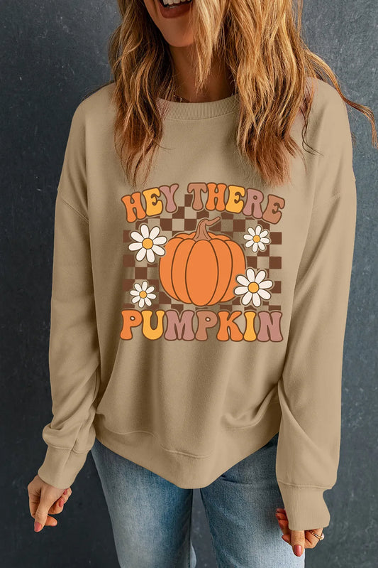 Pumpkin Graphic Long Sleeve Sweatshirt - Celeste    