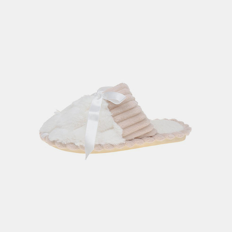 Bow Trim Contrast Slippers - Celeste    