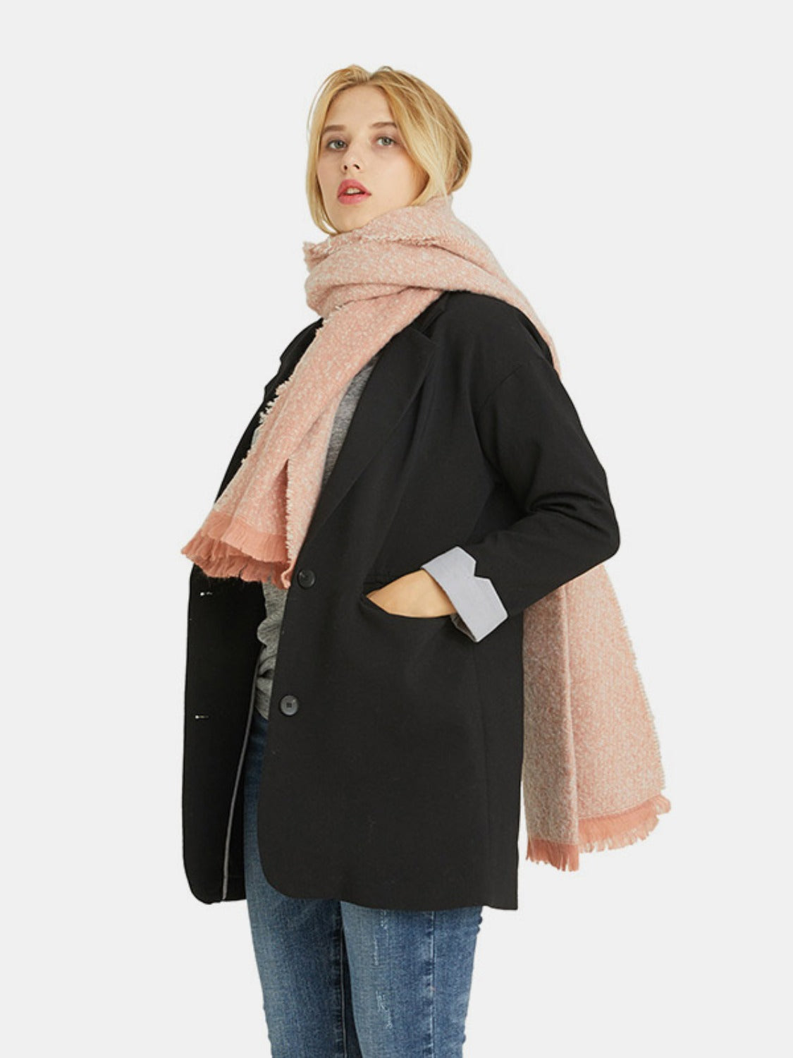 Raw Hem Heathered Polyester Scarf - Celeste    